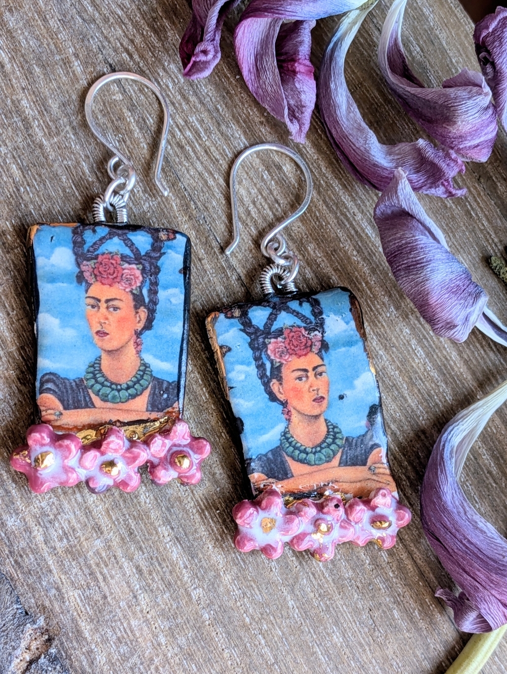 Rare Frida Khalo Earrings Artisan Ceramic Jewelry Sterling Silver - Picture 11 of 15